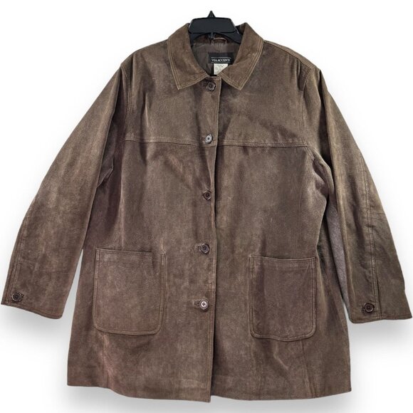 Via Accenti BO Leather Duster Jacket Woman XXL Dark Brown Western Lined Button - Picture 5 of 7